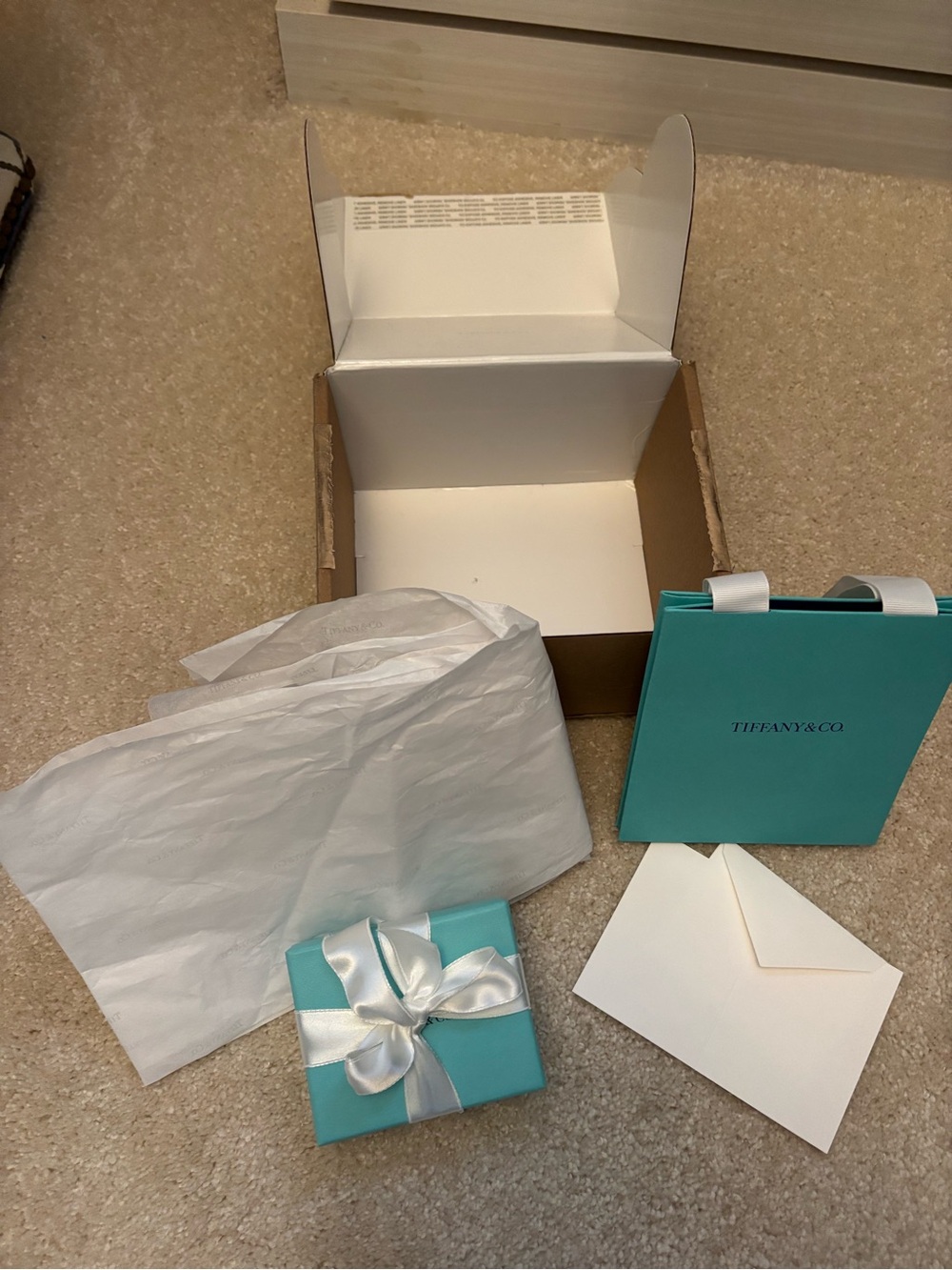 Tiffany & Co. Gift Box, Ribbon, Bag, Card & Envelope, and Tissue Paper
